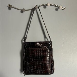 Brighton Dark Brown Crocodile-Embossed Messenger Bag